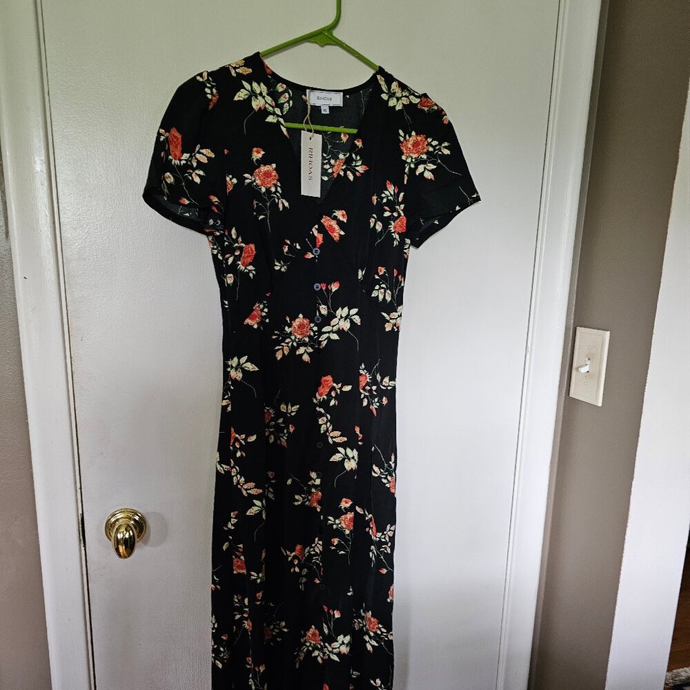 Black V Neck Floral Dress